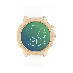 Unisex ρολόι / smartwatch OOZOO με λευκό λουράκι σιλικόνης και ροζ επίχρυση κάσα